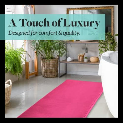 Memory Foam Bath Mat Non Slip Absorbent Super Cozy Velvet Bathroom Rug Carpet (22 inches X 36 inches, Fuschia)