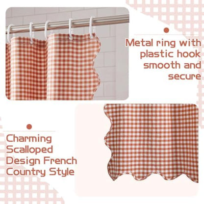 HunnmingRe Scalloped Gingham Shower Curtain Orange