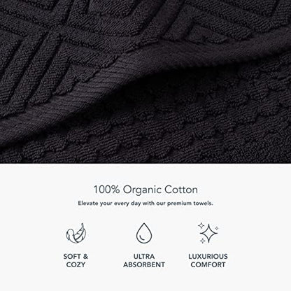 Texere 100% Organic Cotton Diamond Jacquard 700 GSM Luxury Bath Towel Sets - Ultra Soft and Absorbent Hotel and Spa Quality (Diamond, Black, 2 Bath Towels)