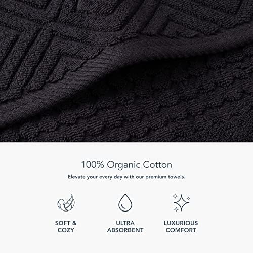 Texere 100% Organic Cotton Jacquard Towel Sets (Black (Diamond), 2 Bath & 2 Hand Towels)