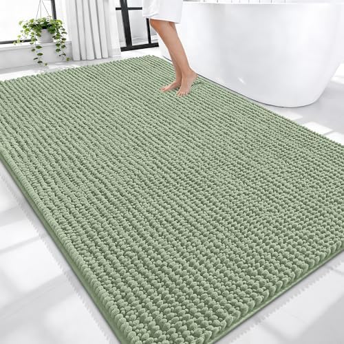 OLANLY Thick Chenille Large Bathroom Rugs Mats 70x46, Sage Green