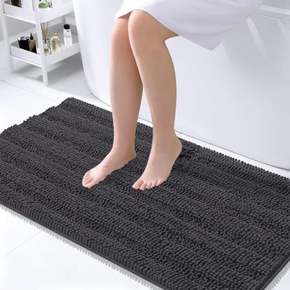 OLANLY Thick Large Bathroom Rugs 45x27, Soft Chenille Bath Rugs, Dark Grey