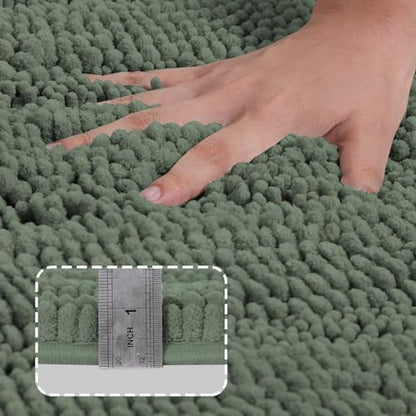 2-Piece Bathroom Rug Set with U-Shaped Mat, Absorbent Chenille, Green Bay