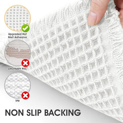IM HOME Waffle Bath Mat White 24"x17",Boho Woven Modern Bath Mat Rugs, Absorbent Non Slip Bathroom Rugs, Soft Washable Bath Rugs with Tassels for Bedroom, Kitchen, Shower, Tub
