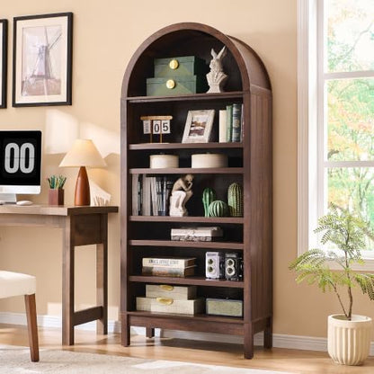 IFBUY 71" Tall Arched Bathroom Storage Cabinet, 7-Tier Modern Farmhouse Storage Cabinet with Adjustable Shelves, Wood Freestanding Cabinet for Bathroom, Living Room, Entryway, Hallway-Brown