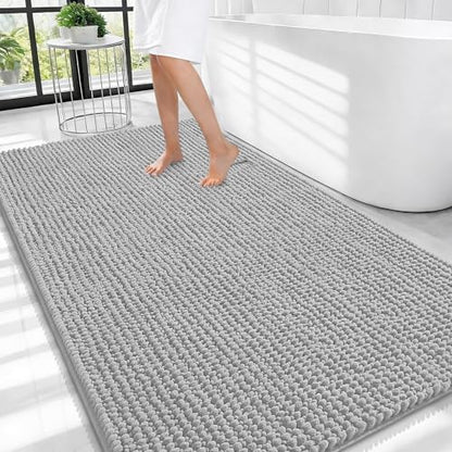 OLANLY Thick Chenille Large Bathroom Rugs Mats 44x32, Light Grey