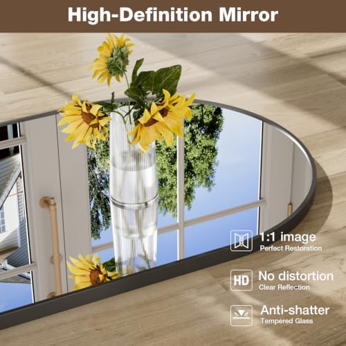 22"x30" Matte Black Arched Vanity Bathroom Mirror, Set of 2