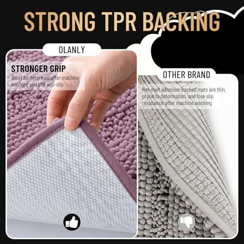 OLANLY Thick Bathroom Runner Rugs 59x24, Soft Chenille Bath Rugs, Deep Plum