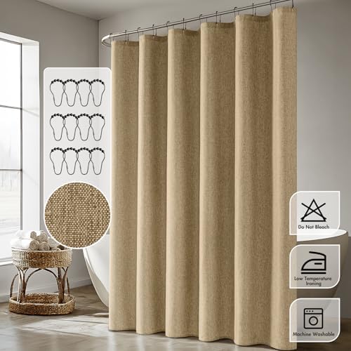 ANRODUO Khaki Linen Textured Fabric Shower Curtain Set - W72xL84