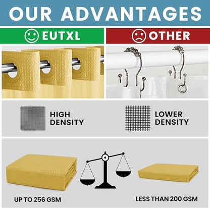 EUTXL Heavyweight Waffle No Hook Shower Curtain with Liner, 71x74, Yellow