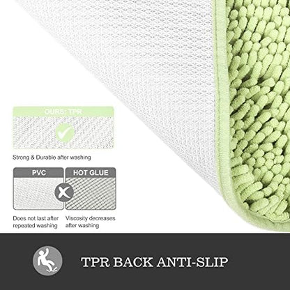 Yeaban Chenille Seafoam Green Bathroom Rug 30"x50",Non-Slip Rubber Backing