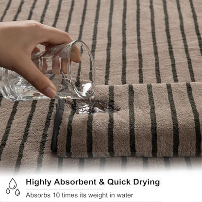 4 Piece Brown Cabana Stripe Large Bath Towels Oversized Bath Sheet Super Soft Breathable Jumbo Bathroom Towels Highly Absorbent Shower Towel Quick Dry Beach Chair Towel Spa Gym Hotel Towel Set