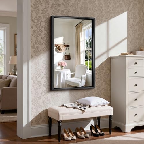 CIRCUMI 24"x40" Brushed Black Bathroom Mirror, Rectangular Vanity Mirror