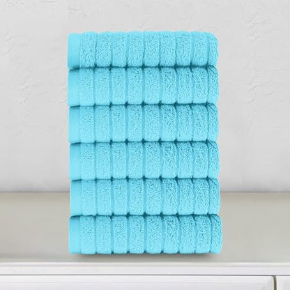 Elegant Comfort 100% Turkish Cotton Corduroy Ribbed Luxury Washcloths 6 Pack Soft 13 x 13 Inch - Higly Absorbent, Durable, Quick Dry, Spa Premium Hotel Quality for Bathroom or Travel, Aqua