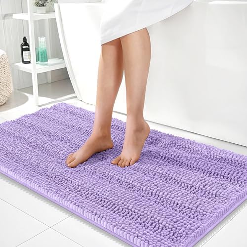 OLANLY Thick Bathroom Runner Rugs 44x24, Soft Chenille Bath Rugs, Lavender