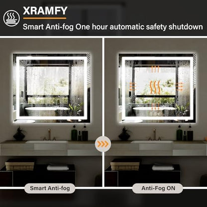 XRAMFY 47"X47" LED Bathroom Mirror, Backlit + Front Lit Wall Mirror