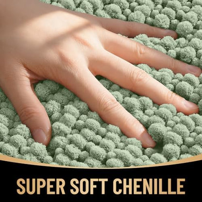 OLANLY Thick Chenille Absorbent Bathroom Rugs Mat 34x21, Sage Green