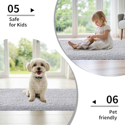 Disolla Bathrom Runner Rug 24x59 - Large Soft Plush Bath Mat, Thick Long Non-Slip Shaggy Floor Mat, Ultra-Absorbent for Master Bathroom Bedroom, Silver Grey