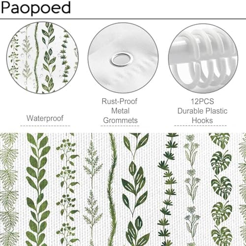 Boho Shower Curtain Waterproof Fabric Bath Curtain with Hooks 72x72 inch，Sage Green Modern Farmhouse Bathroom Decor