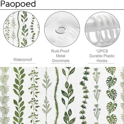 Boho Shower Curtain Waterproof Fabric Bath Curtain with Hooks 72x72 inch，Sage Green Modern Farmhouse Bathroom Decor
