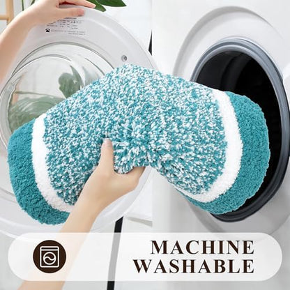 Pauwer 3 Piece Bathroom Rug Set, Non Slip Washable Bath Mat, Aqua Blue