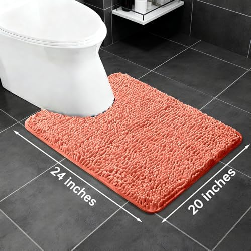 Yeaban Toilet Rugs U-Shape 20"x24", Coral
