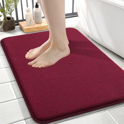 OLANLY Memory Foam Small Bathroom Rugs 24x16, Absorbent Bath Mat, Burgundy