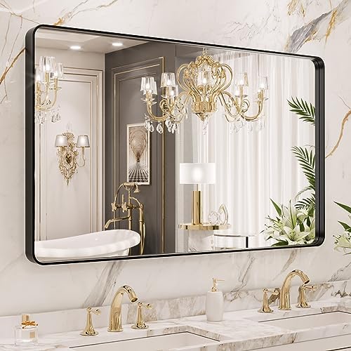 LOAAO 40x24 Inch Black Bathroom Mirror Metal Framed