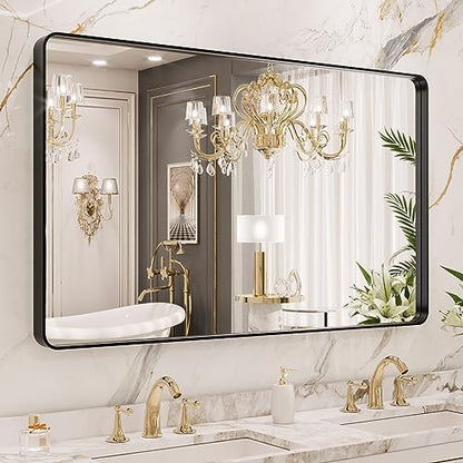 LOAAO 40x24 Inch Black Bathroom Mirror Metal Framed