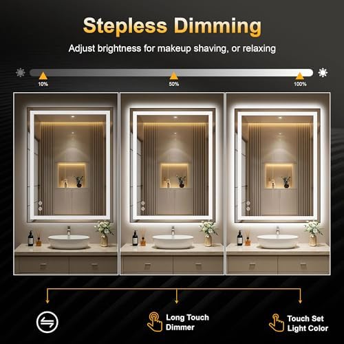 LED Bathroom Mirror with Light, 30x40 Vanity Mirror for Wall with Frame
