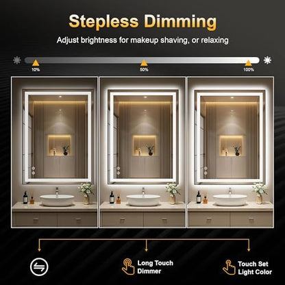 LED Bathroom Mirror with Light, 30x40 Vanity Mirror for Wall with Frame