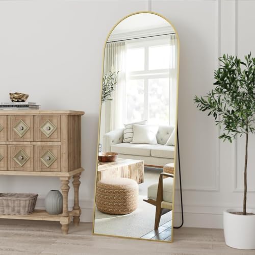 Dewfig Arched Full Length Mirror, 58"X18" Large Full Body Mirror, Gold