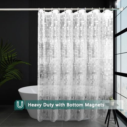 Shower Curtain Liner, 100% Waterproof Peva Shower Curtains with 3 Duty Heavy Bottom Magnets and 12 Rust Proof Grommets, 72x72 Weighted Shower Liner for Shower Stall, Bathtubs