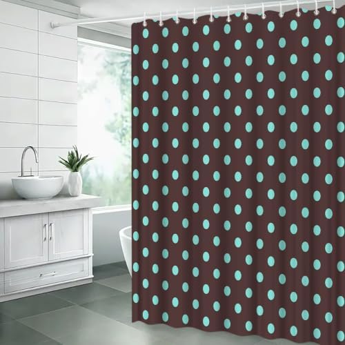 Polka Dot Shower Curtain Dark Brown Teal Dots Vintage Retro Fabric Decorative Bathroom Curtains with Hooks,75" Wx70 H