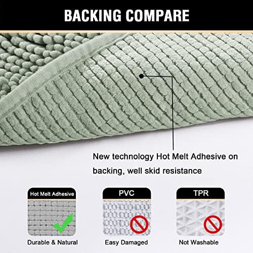 H.VERSAILTEX Original Luxury Chenille Bathroom Rug Mat (32" x 20"/20" x 20"), Extra Soft & Absorbent Shaggy Rugs, Machine Wash/Dry, Perfect Plush Carpet Mats for Tub (Curved Set, Sage)