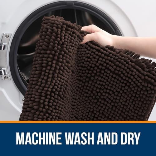 OLANLY Chenille Bathroom Rugs Mats Sets 2 Piece, 30"x20"+24"x20", Brown