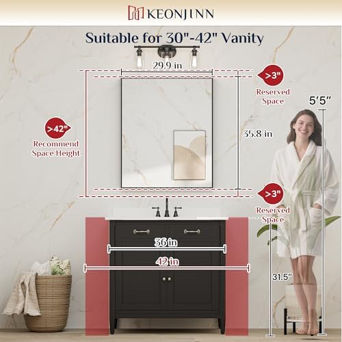 Keonjinn 30x36 Inch Black Bathroom Mirror for Over Sink, Rectangular