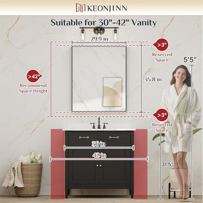 Keonjinn 30x36 Inch Black Bathroom Mirror for Over Sink, Rectangular