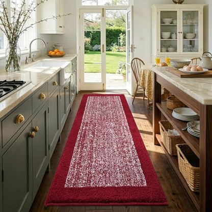 60x24 Long Bathroom Rugs Non Slip Washable, Soft Absorbent Bath Mat Red