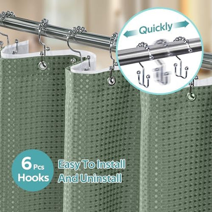Vipfree 3 in 1 Shower Curtain Set, Waffle Shower Curtain and Liner Set with 6 Double Sided Shower Curtain Hooks, 258GSM Luxury Weighted Cloth Shower Curtain for Shower Stall, 36 W x 72 H, Sage Green