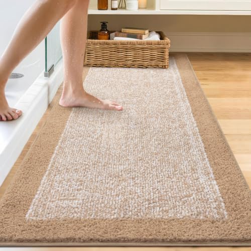 60x24 Long Bathroom Rugs Non Slip Washable, Soft Absorbent Bath Mat Beige