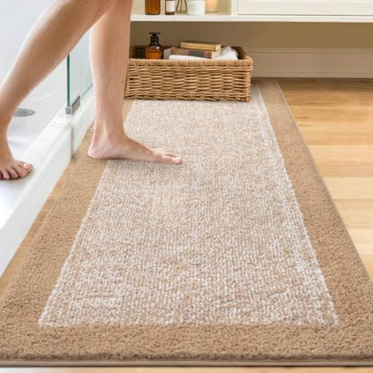 80x24 Long Bathroom Rugs Non Slip Washable, Soft Absorbent Bath Mat Beige
