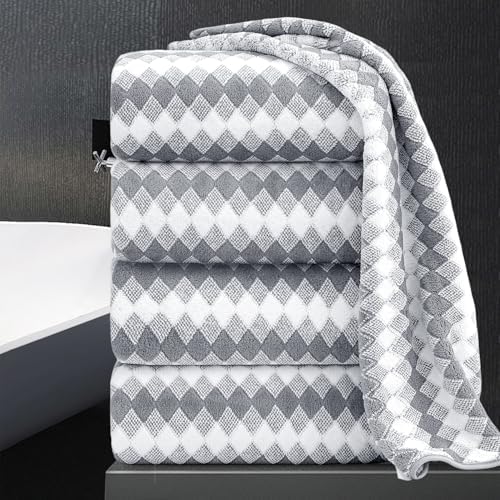 Bath Towel Set Gray 4Pack-35x70 Towel,600GSM Ultra Soft Microfibers Bathroom Towel Set Extra Large Plush Bath Sheet Towel,Highly Absorbent Quick Dry Oversized Towels Spa Hotel Luxury Shower Towels