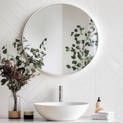 Oruii Small Round Mirror, 16 inch White Circle Mirror, White Metal Frame