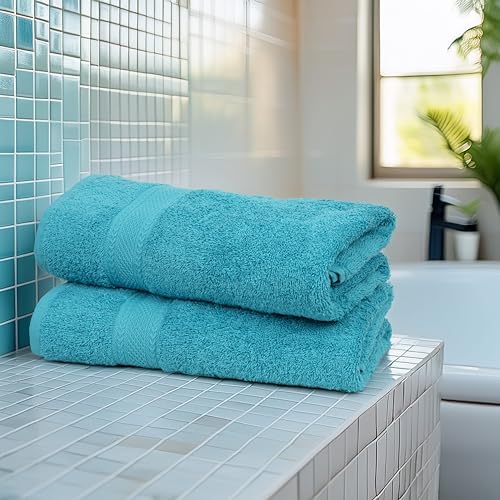 Large Bath Towels Set of 6 – 100% Cotton Terry – 24" x 50" – Quick Dry, Soft & Highly Absorbent – Teal Blue Towels for Bathroom, Gym, Spa, Pool & Daily Use
