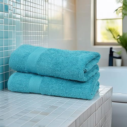 Large Bath Towels Set of 6 – 100% Cotton Terry – 24" x 50" – Quick Dry, Soft & Highly Absorbent – Teal Blue Towels for Bathroom, Gym, Spa, Pool & Daily Use