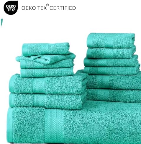LANE LINEN 24 PCs 100% Cotton Bath Towels Set - Quick Dry, Ultra Soft & Ultra Absorbent - 4 Bath, 4 Fingertip, 6 Hand Towels, 8 Washcloths, 2 Bath Sheets - Home & Guest Bathroom Towels - Teal