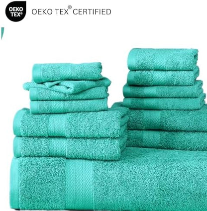 LANE LINEN 24 PCs 100% Cotton Bath Towels Set - Quick Dry, Ultra Soft & Ultra Absorbent - 4 Bath, 4 Fingertip, 6 Hand Towels, 8 Washcloths, 2 Bath Sheets - Home & Guest Bathroom Towels - Teal