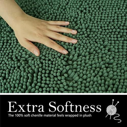 Bathroom Rugs Chenille Bath mat 2 Piece Set, Super Absorbent, PVC Non Slip Backing, Bath mats for Bathroom, Plush Shaggy, Thick, Machine Washable, Bathtub, Shower, Toilet.(Deep Green)