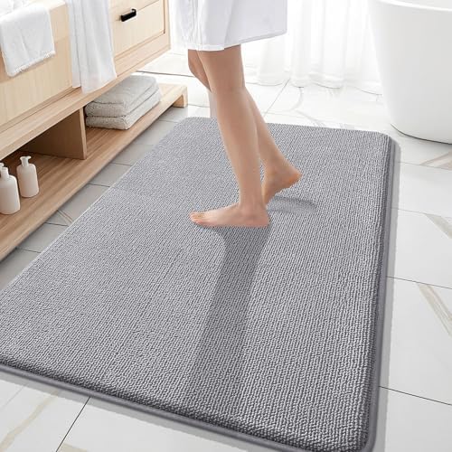 OLANLY Thick Memory Foam Large Bathroom Rug 59x35, Absorbent Bath Mat, Grey
